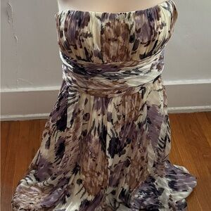 BCBG Maxazria 100% silk floral strapless fit & flare mini dress, size 4 party